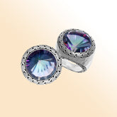 Sterling silver Mystic Topaz Quartz ring with a vibrant rainbow quartz, artisan bezel setting, and handcrafted detailing, bold statement jewelry for women.